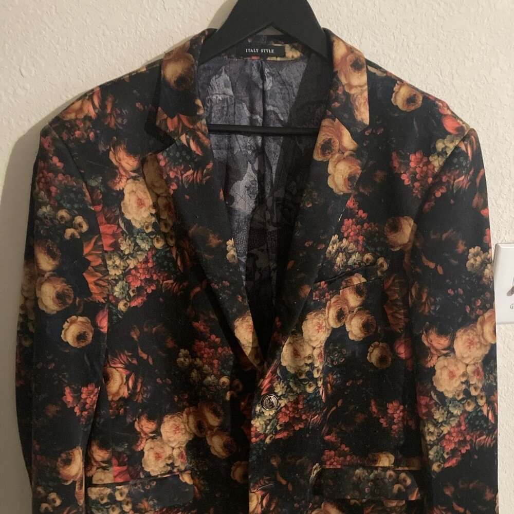 Italy Style Roses Blazer Sports Coat Suit Jacket Men Medium